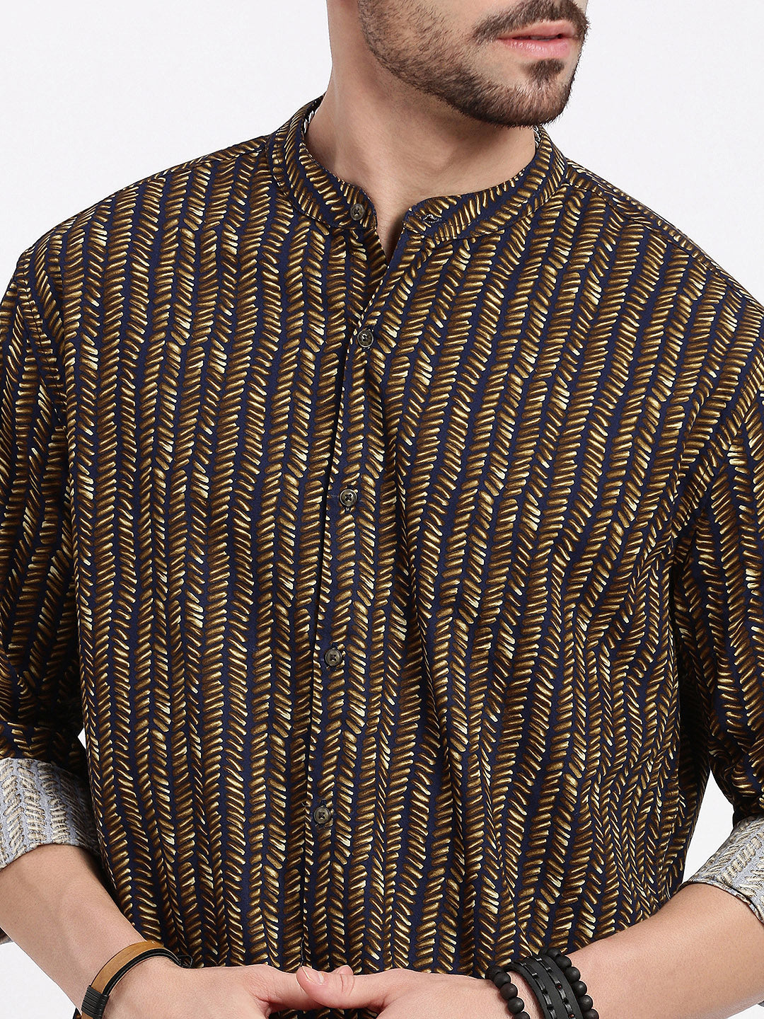 Men Brown Printed Slim Fit Shirt