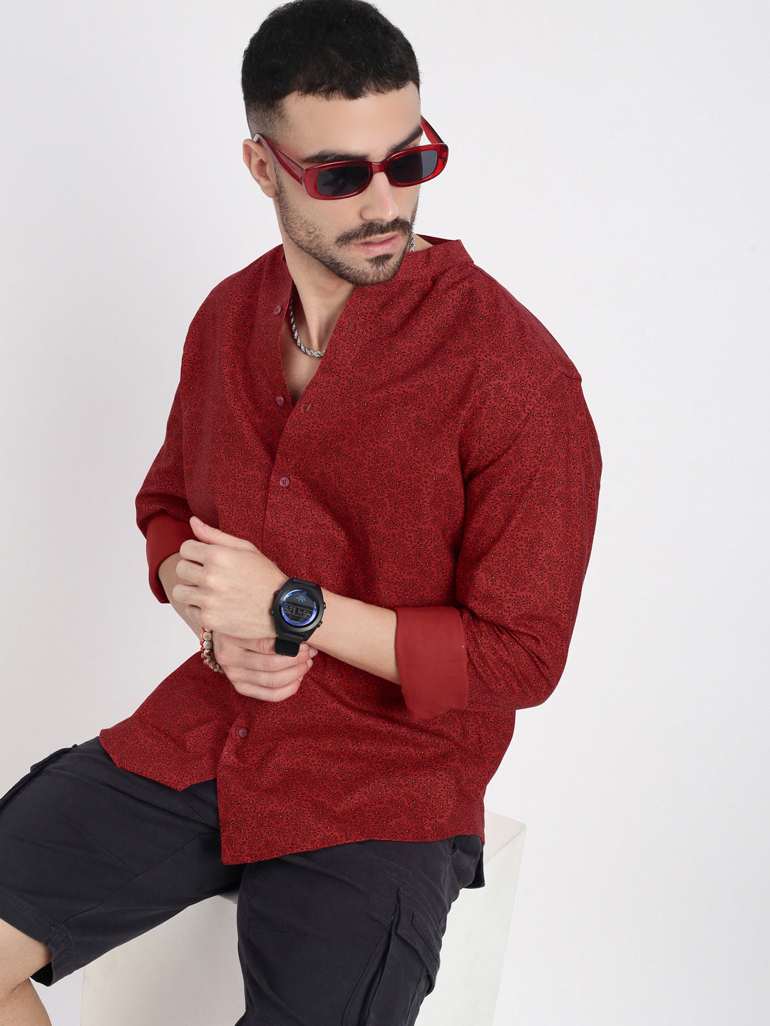 Men Red Printed Slim Fit Shirt