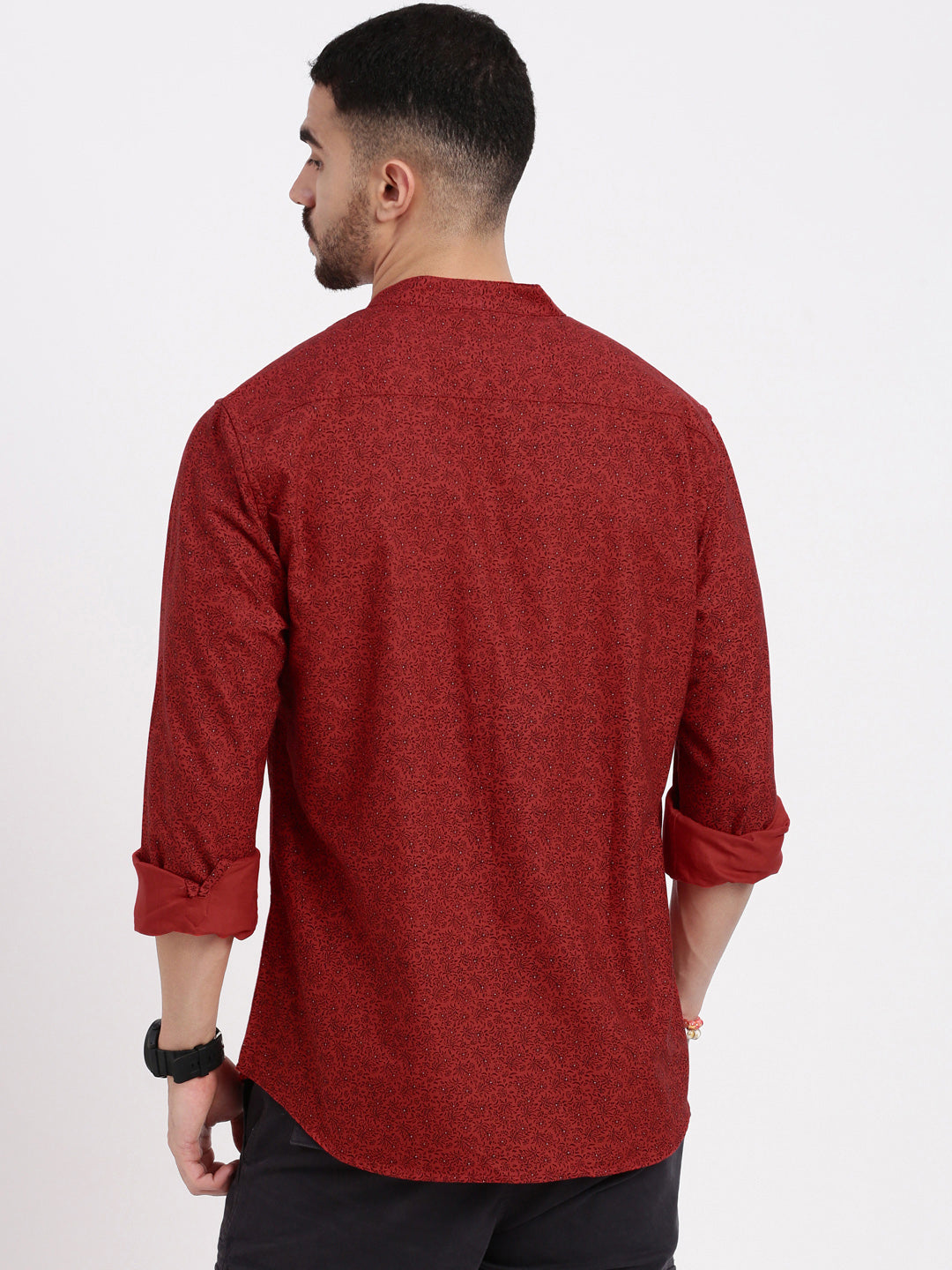 Men Red Printed Slim Fit Shirt