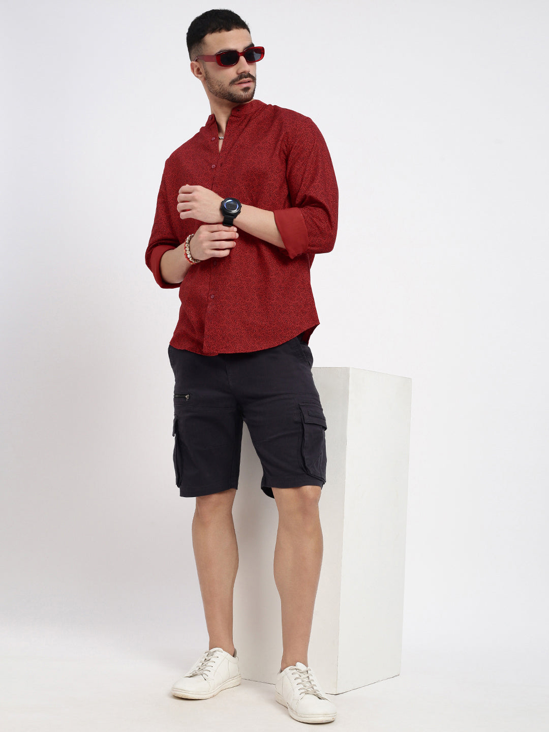 Men Red Printed Slim Fit Shirt