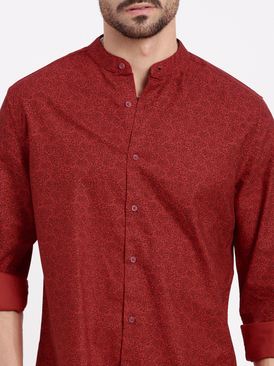 Men Red Printed Slim Fit Shirt