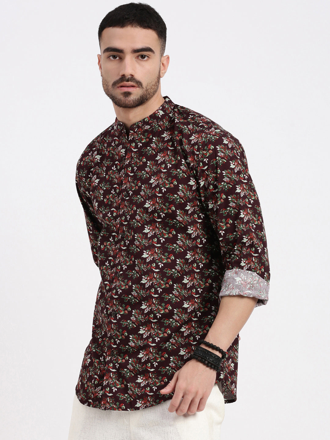 Men Burgundy Printed Slim Fit Shirt