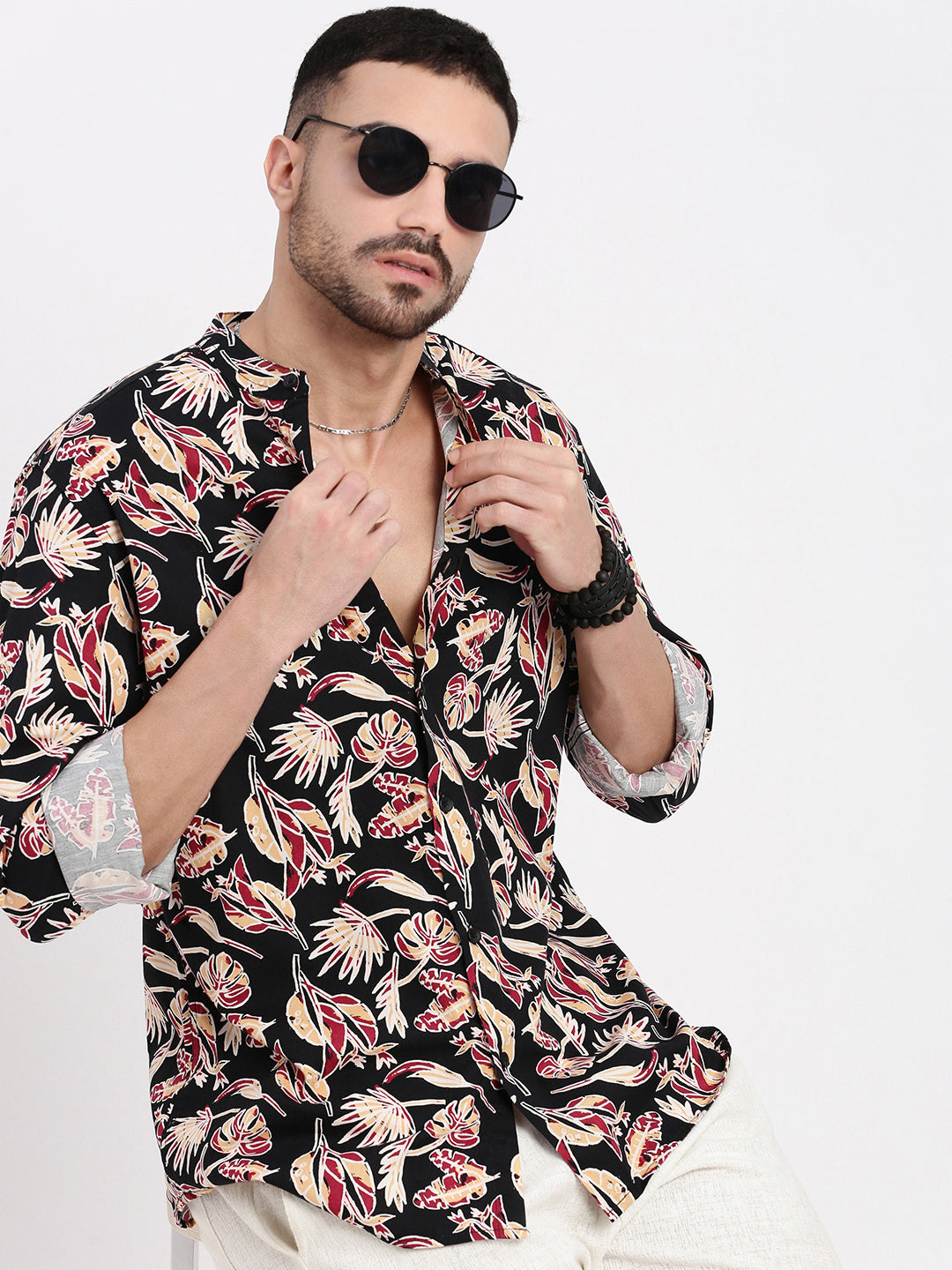 Men Black Printed Slim Fit Shirt