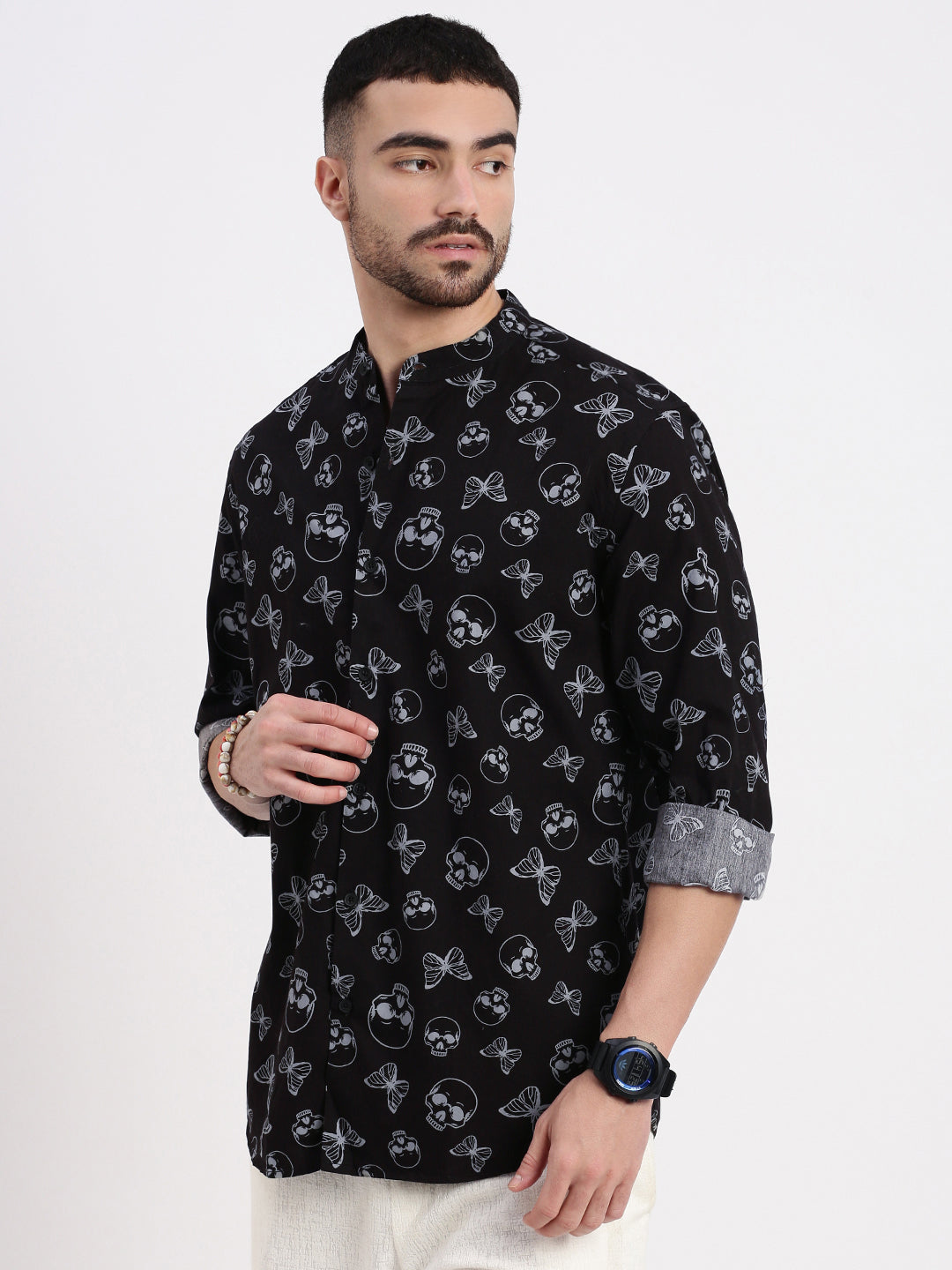 Men Black Printed Slim Fit Shirt