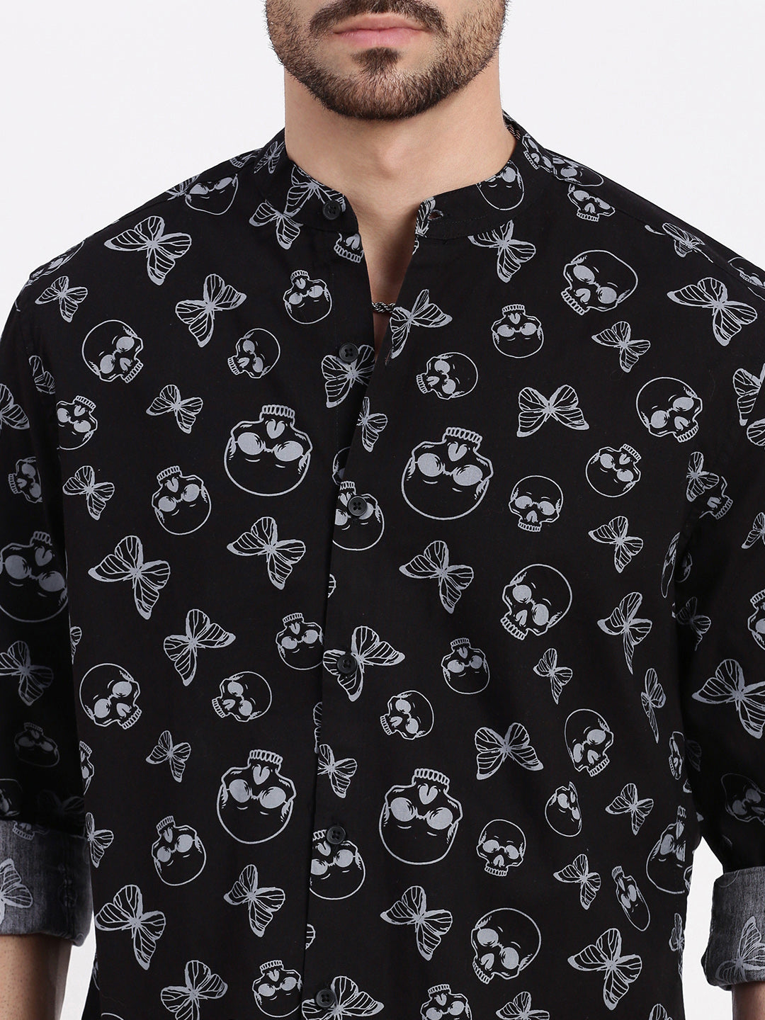 Men Black Printed Slim Fit Shirt