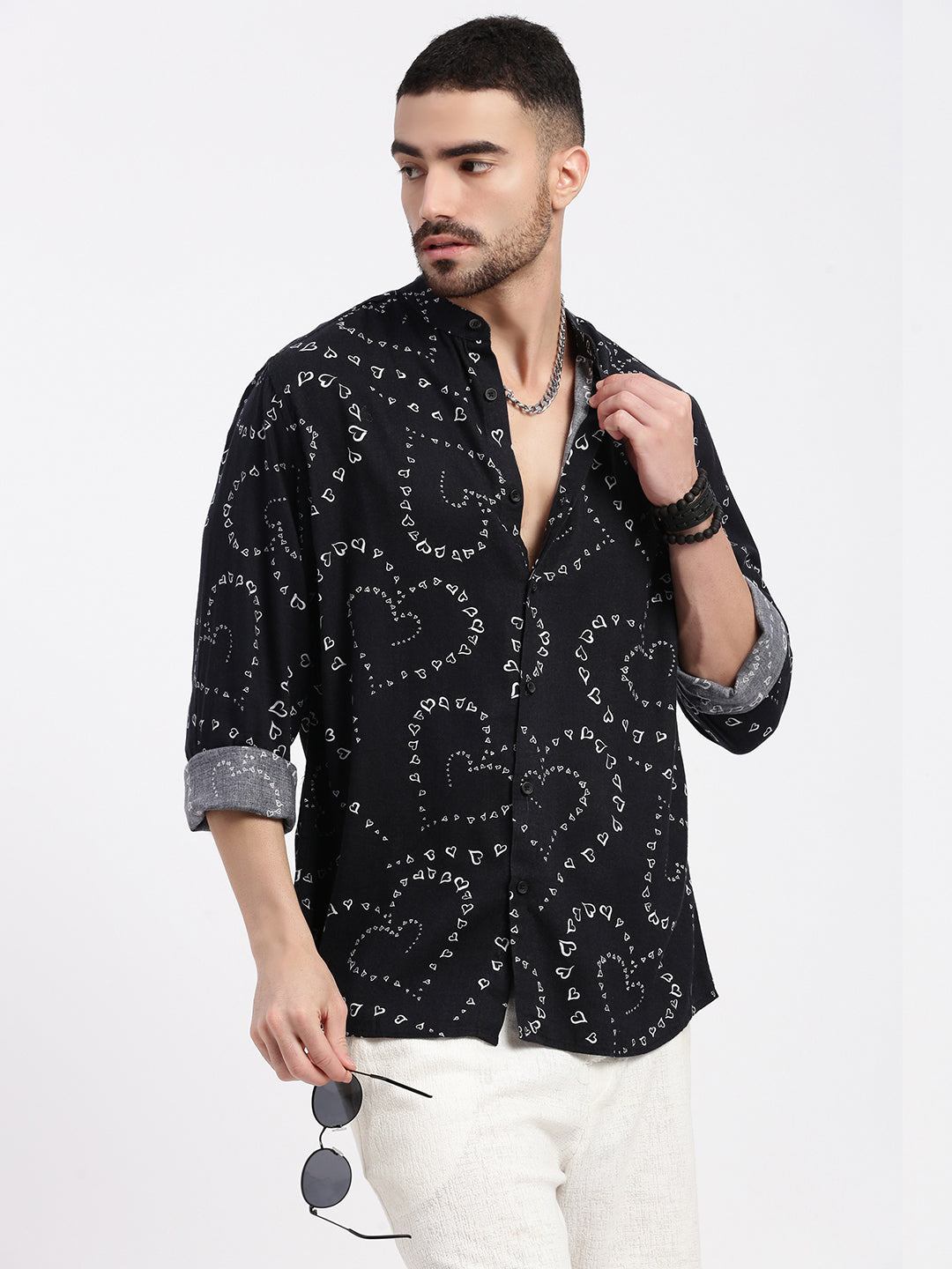 Men Black Printed Slim Fit Shirt