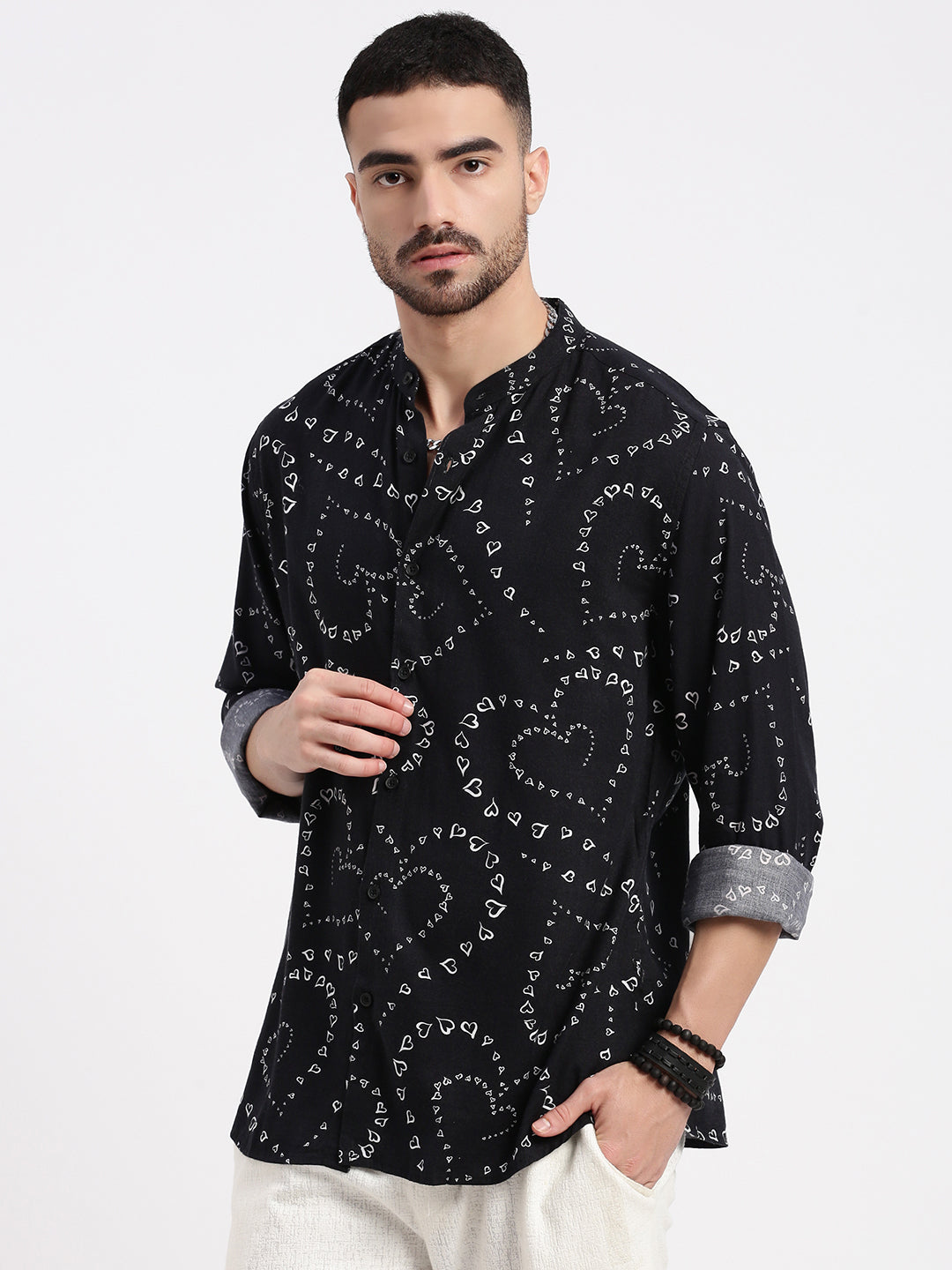 Men Black Printed Slim Fit Shirt