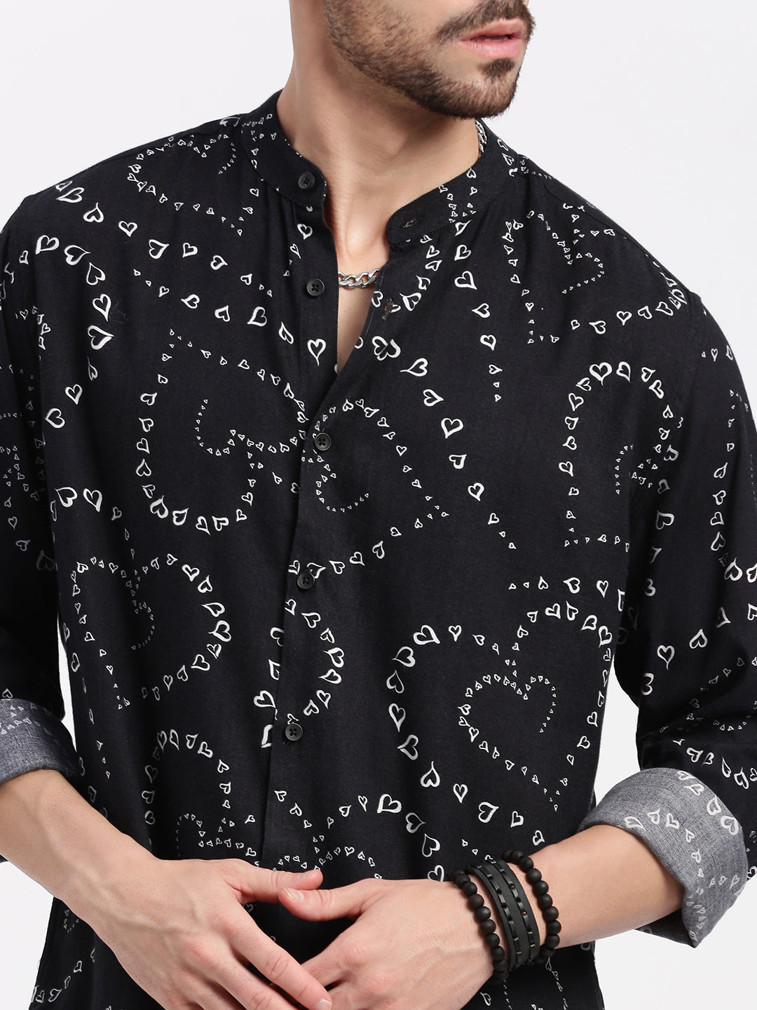 Men Black Printed Slim Fit Shirt