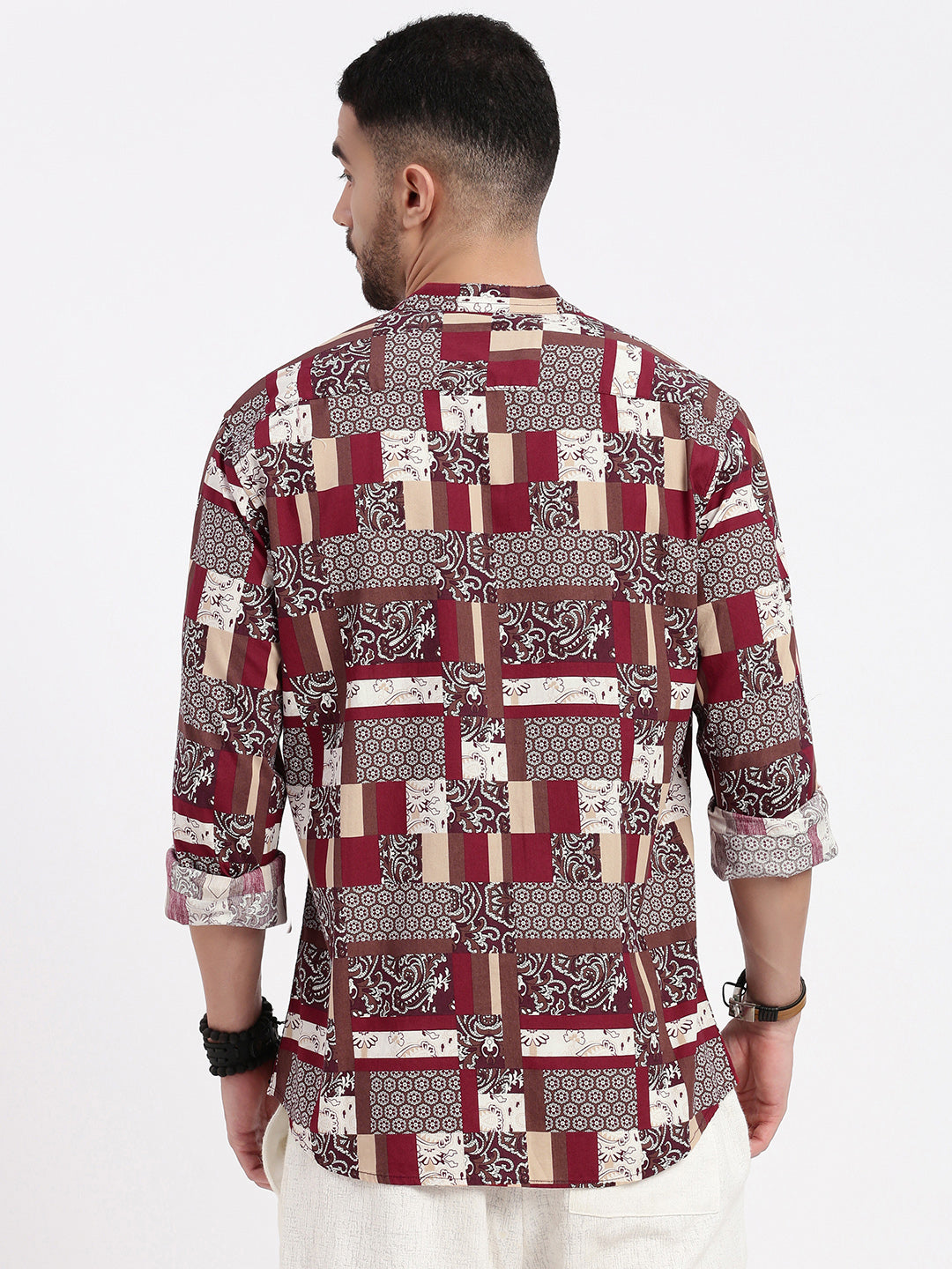 Men Maroon Printed Slim Fit Shirt