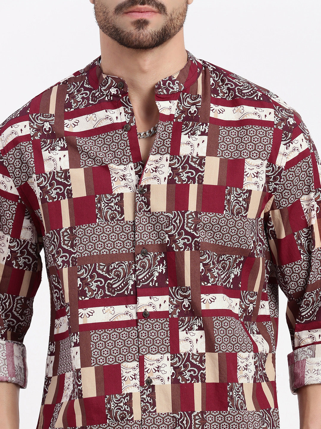 Men Maroon Printed Slim Fit Shirt