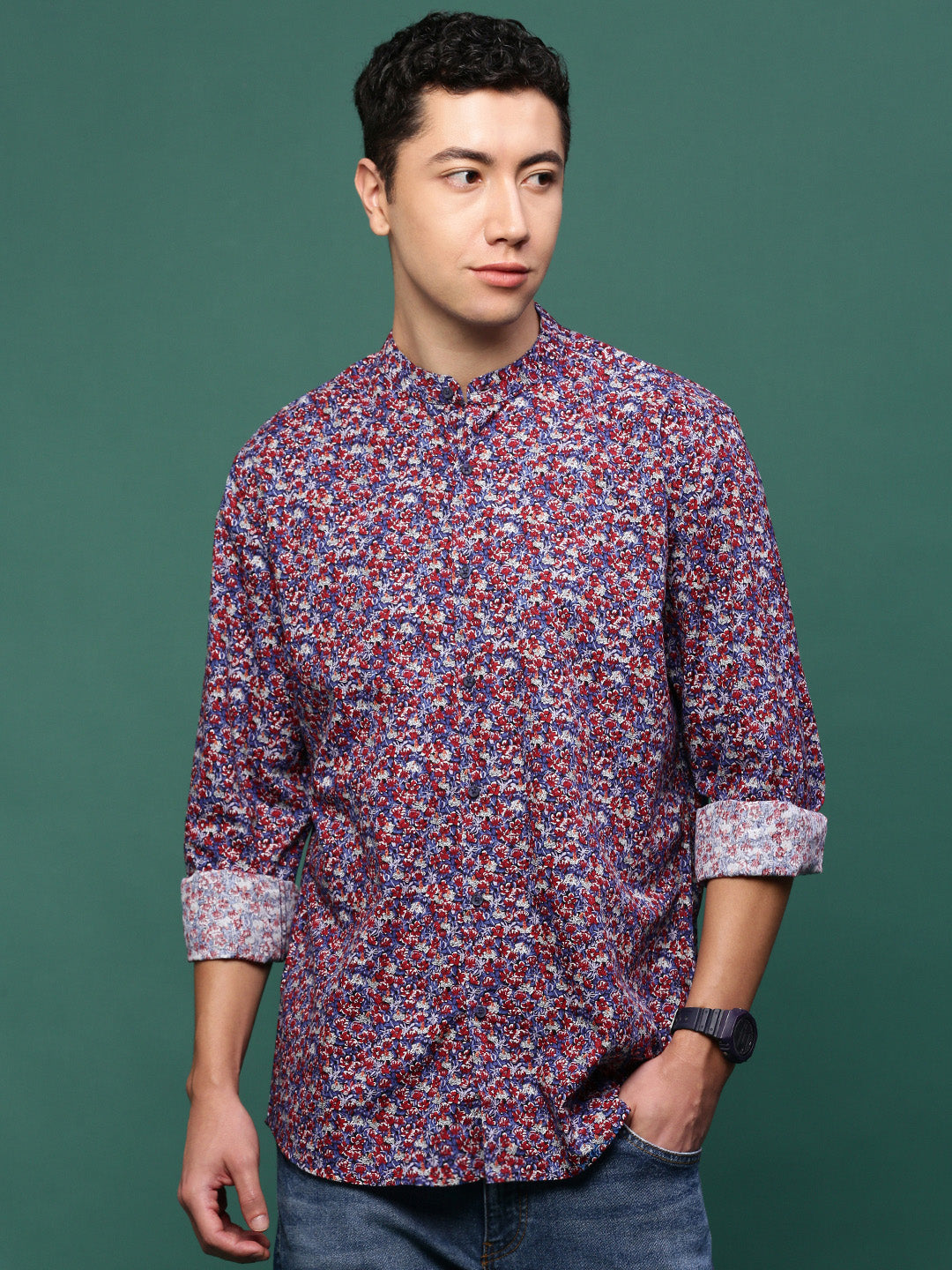 Men Blue Floral Slim Fit Shirt