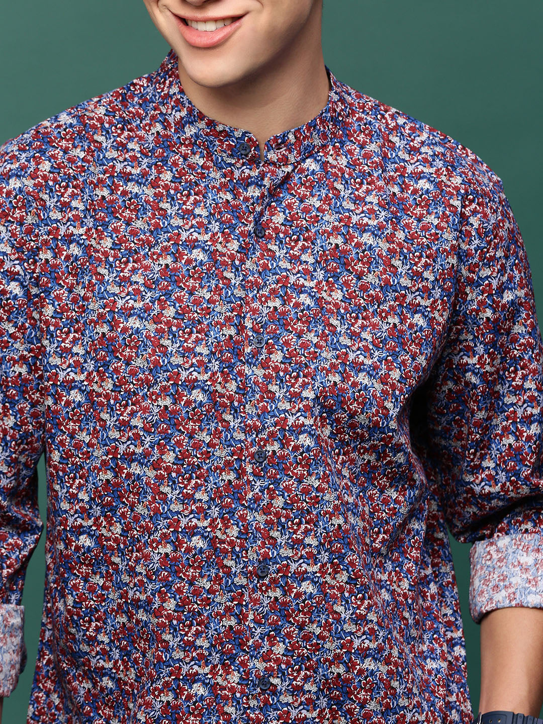 Men Blue Floral Slim Fit Shirt