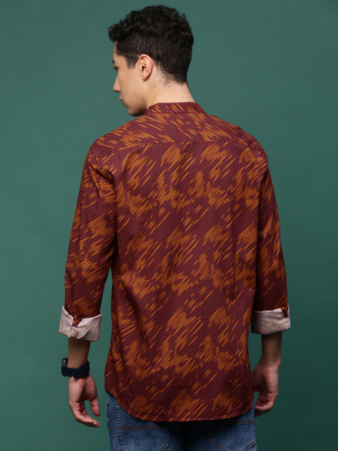 Men Rust Abstract Slim Fit Shirt