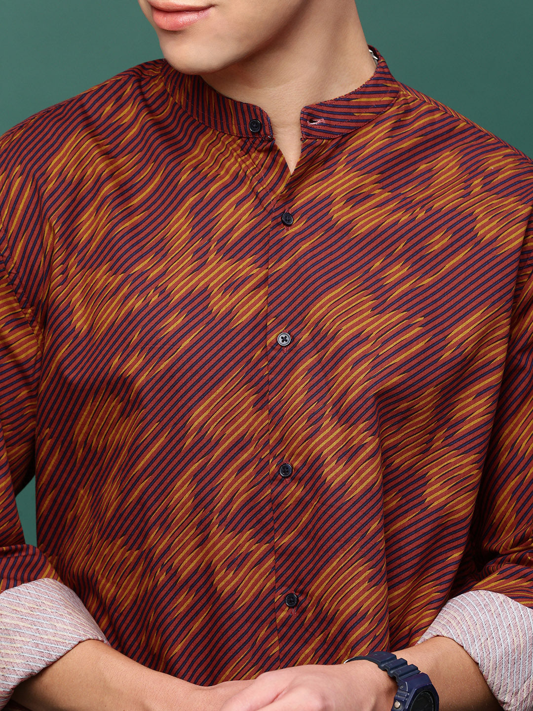 Men Rust Abstract Slim Fit Shirt