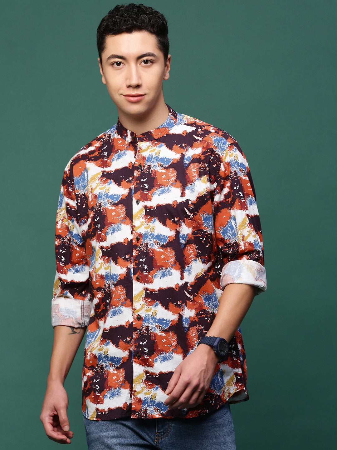 Men Multi Abstract Slim Fit Shirt