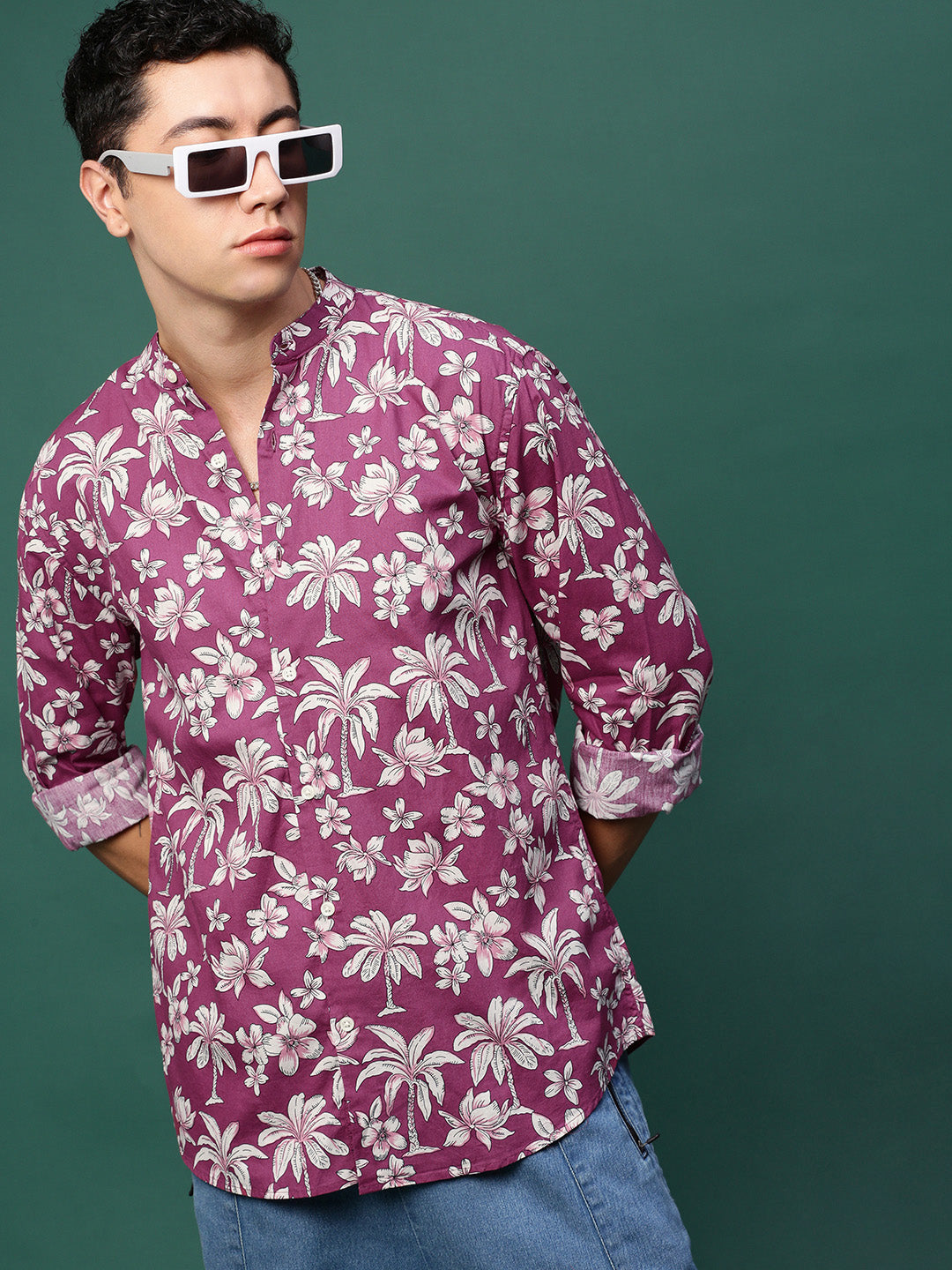 Men Pink Floral Slim Fit Shirt