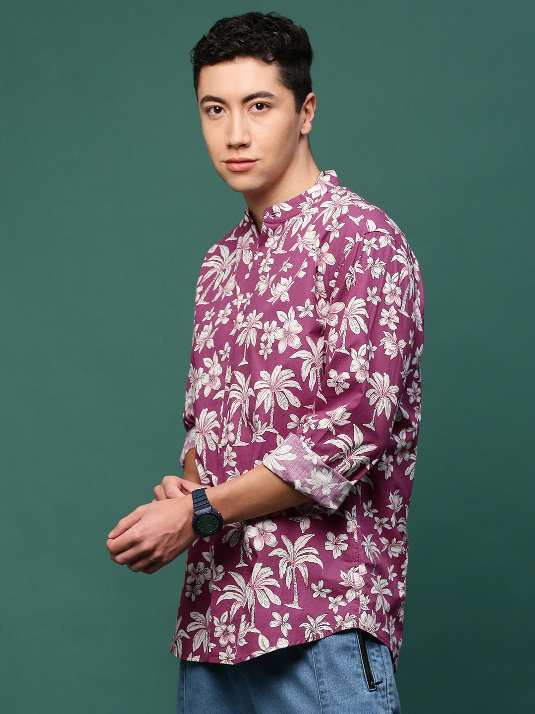 Men Pink Floral Slim Fit Shirt