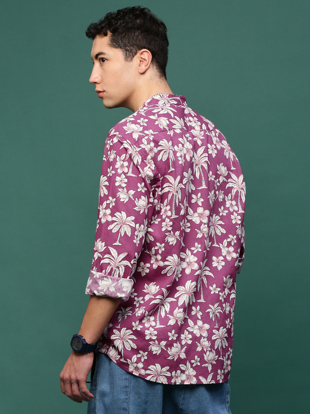 Men Pink Floral Slim Fit Shirt