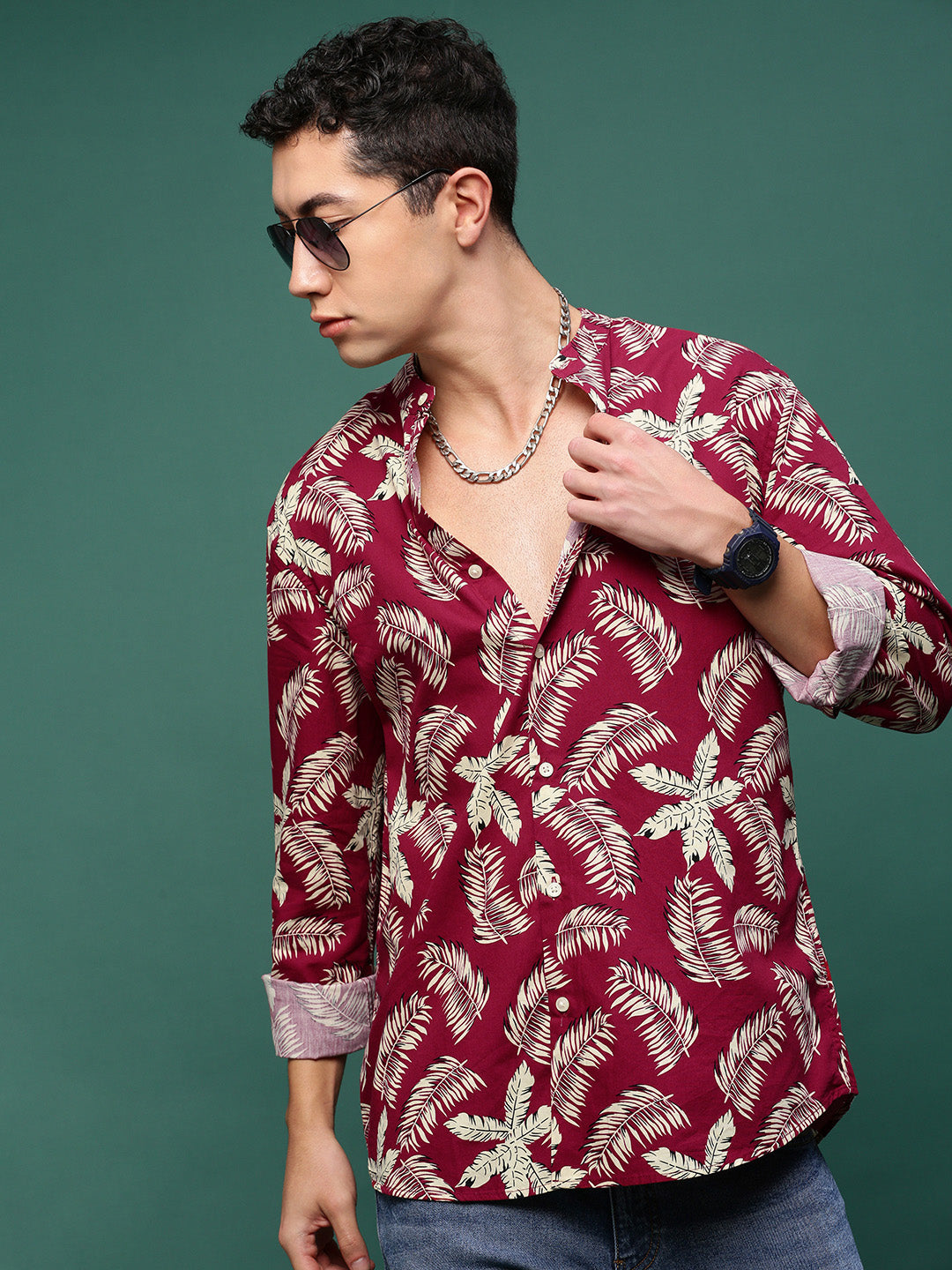 Men Maroon Floral Slim Fit Shirt