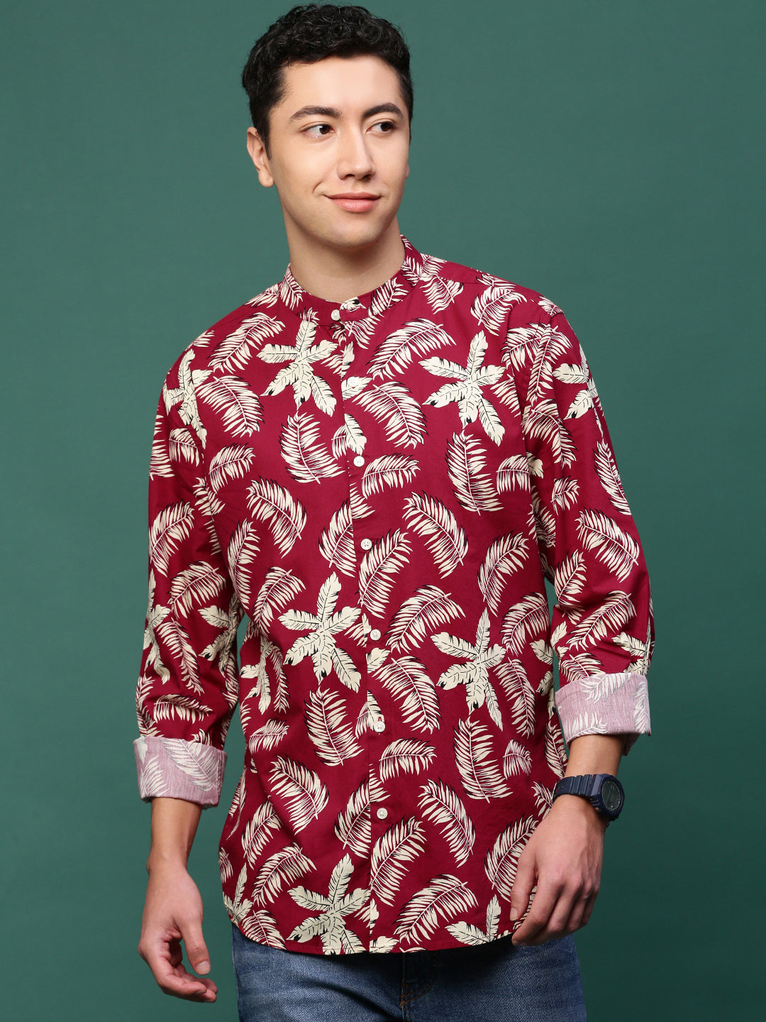 Men Maroon Floral Slim Fit Shirt