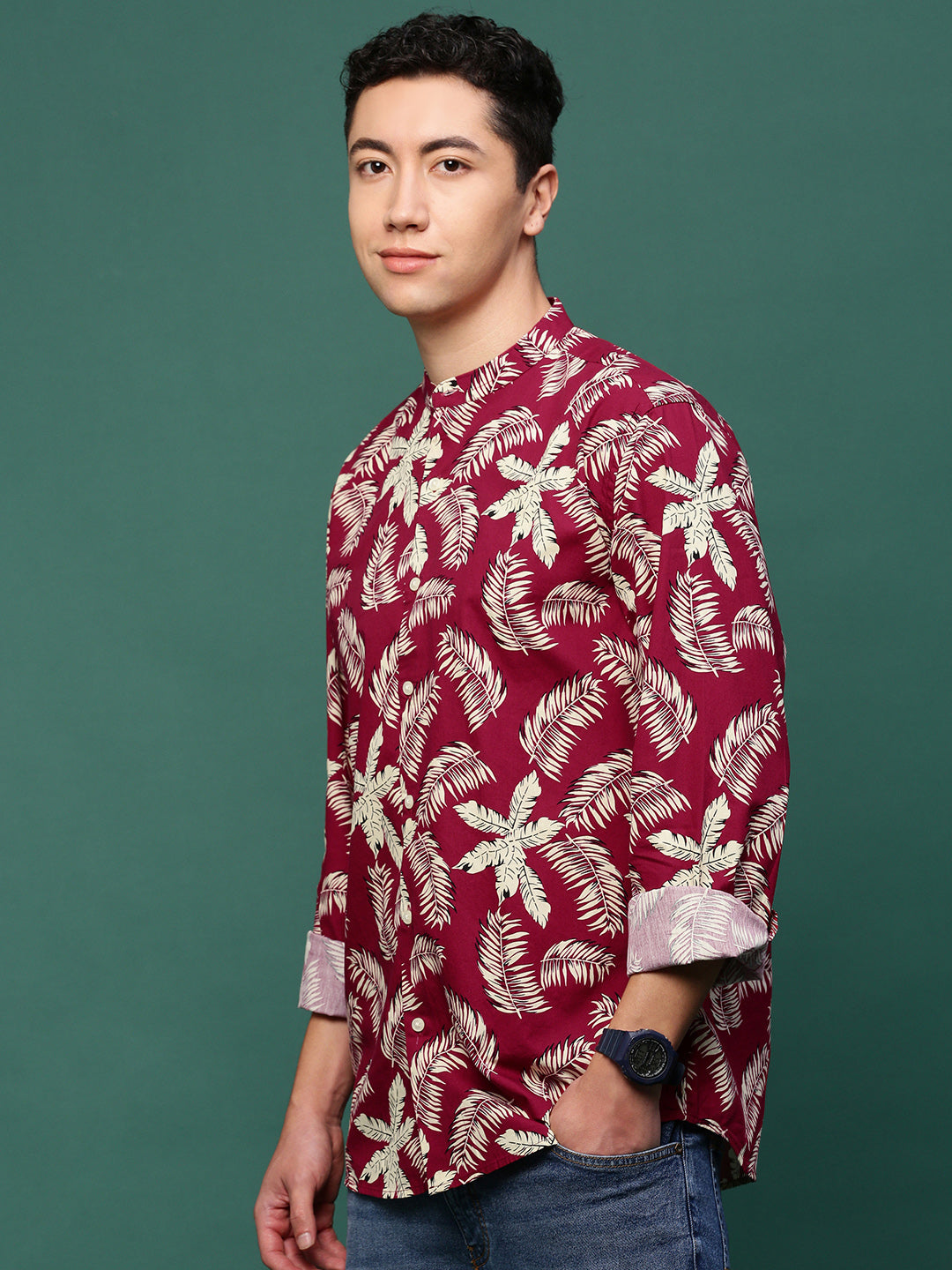 Men Maroon Floral Slim Fit Shirt