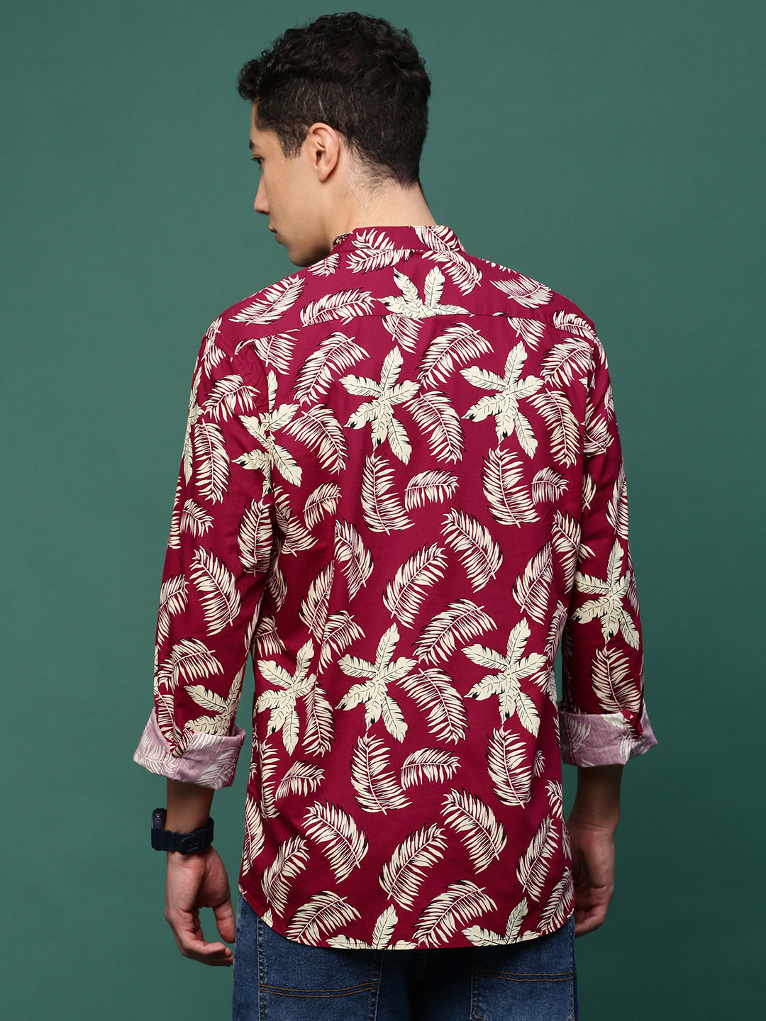 Men Maroon Floral Slim Fit Shirt