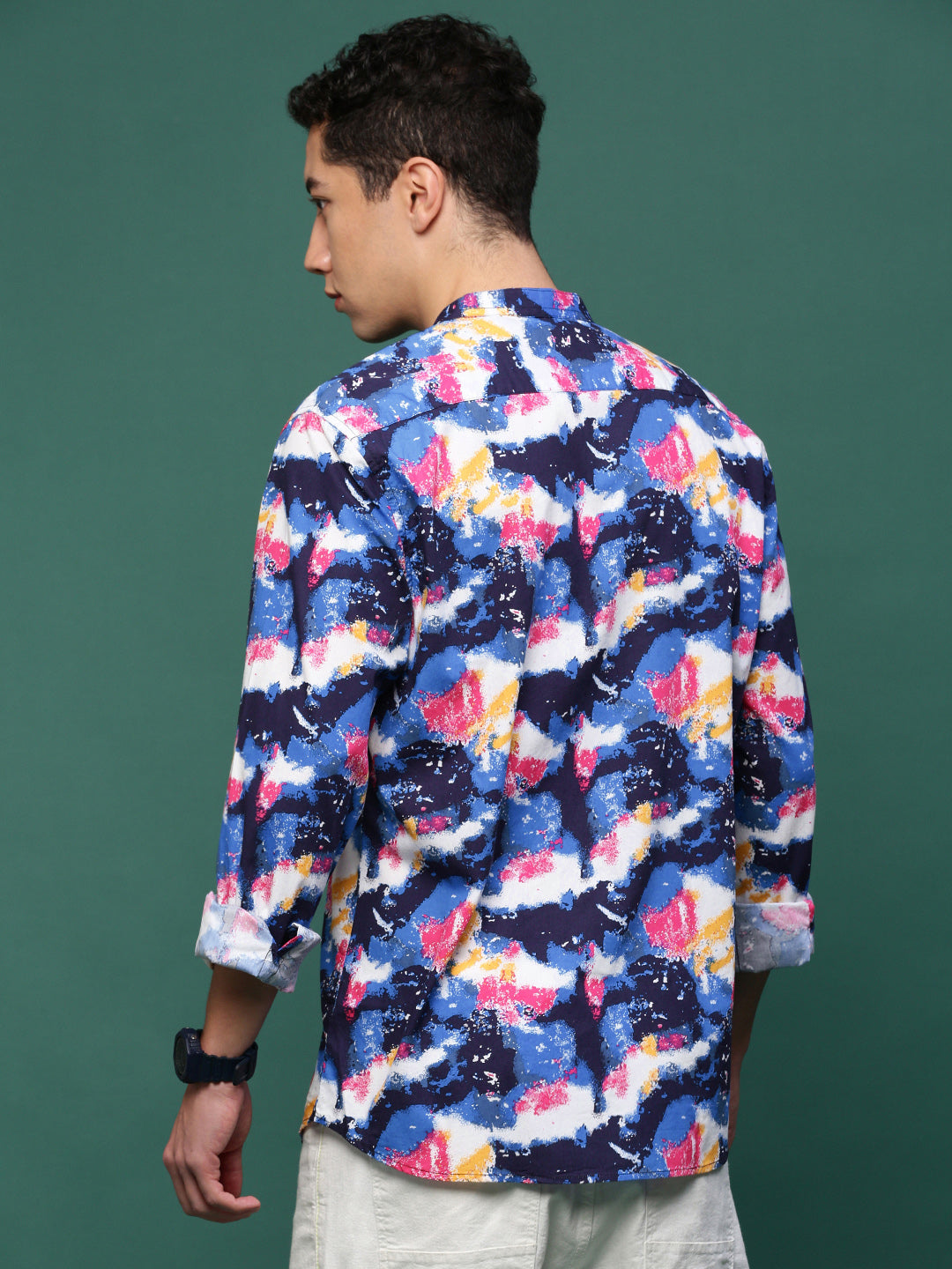 Men Blue Abstract Slim Fit Shirt