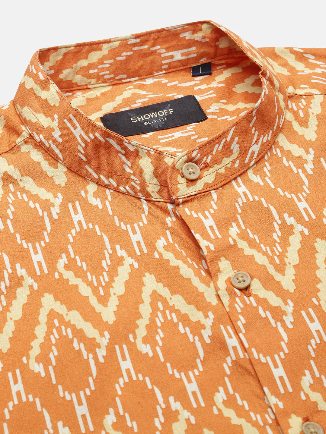 Men Orange Geometric Slim Fit Shirt