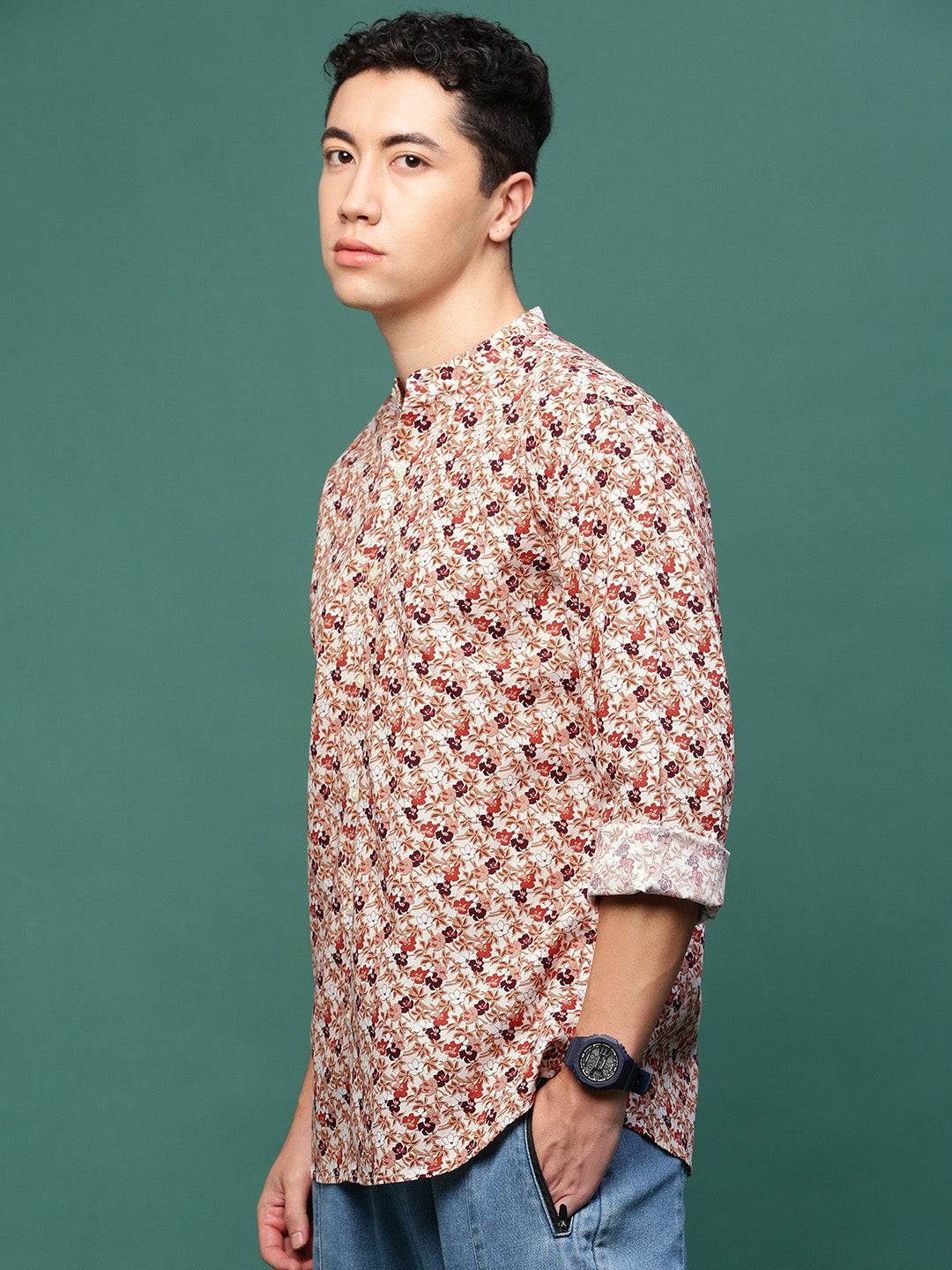 Men Brown Floral Slim Fit Shirt