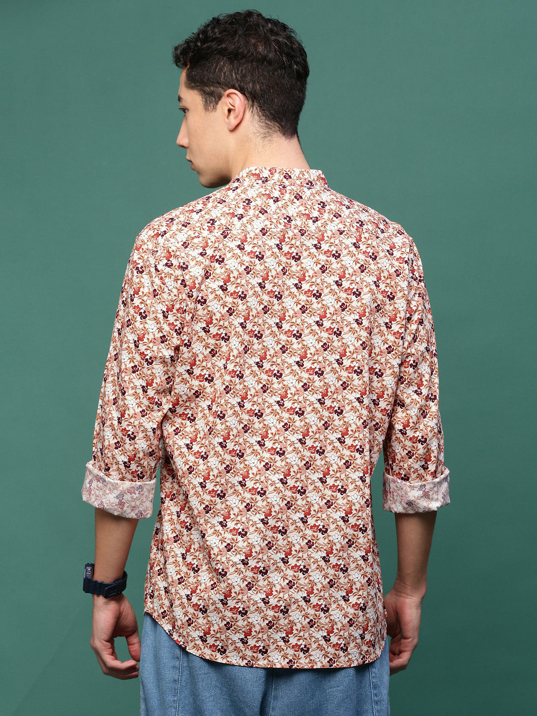 Men Brown Floral Slim Fit Shirt