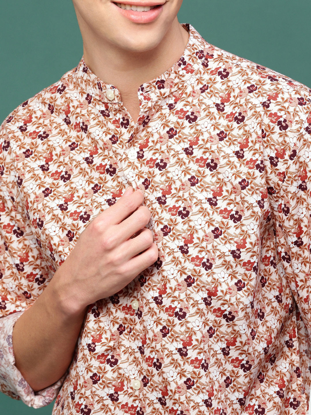 Men Brown Floral Slim Fit Shirt