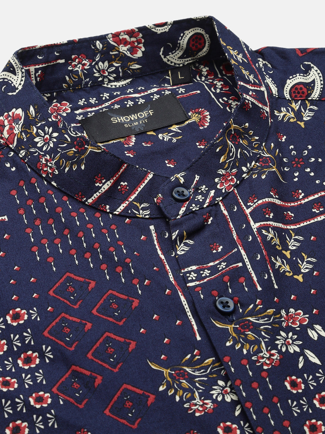 Men Navy Blue Graphic Slim Fit Shirt