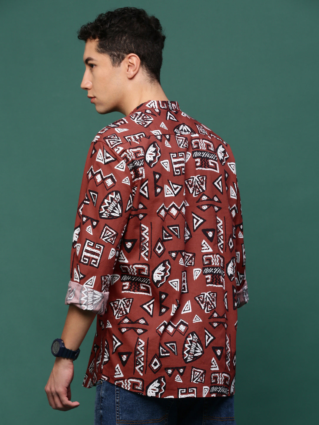 Men Rust Geometric Slim Fit Shirt