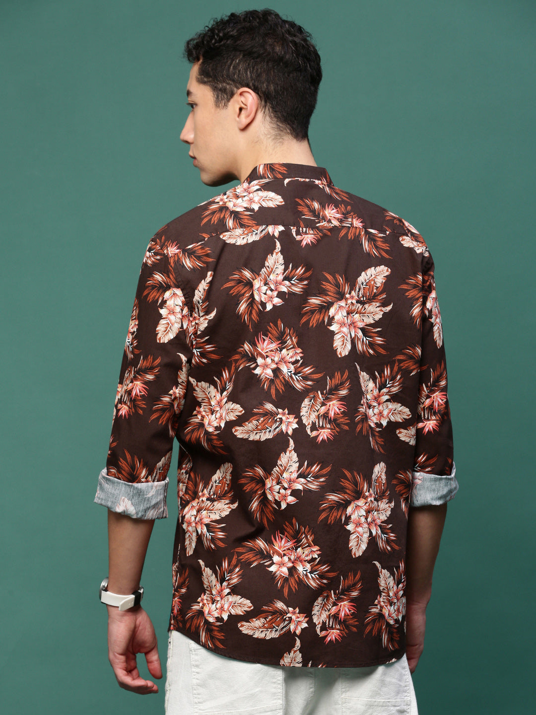 Men Brown Floral Slim Fit Shirt