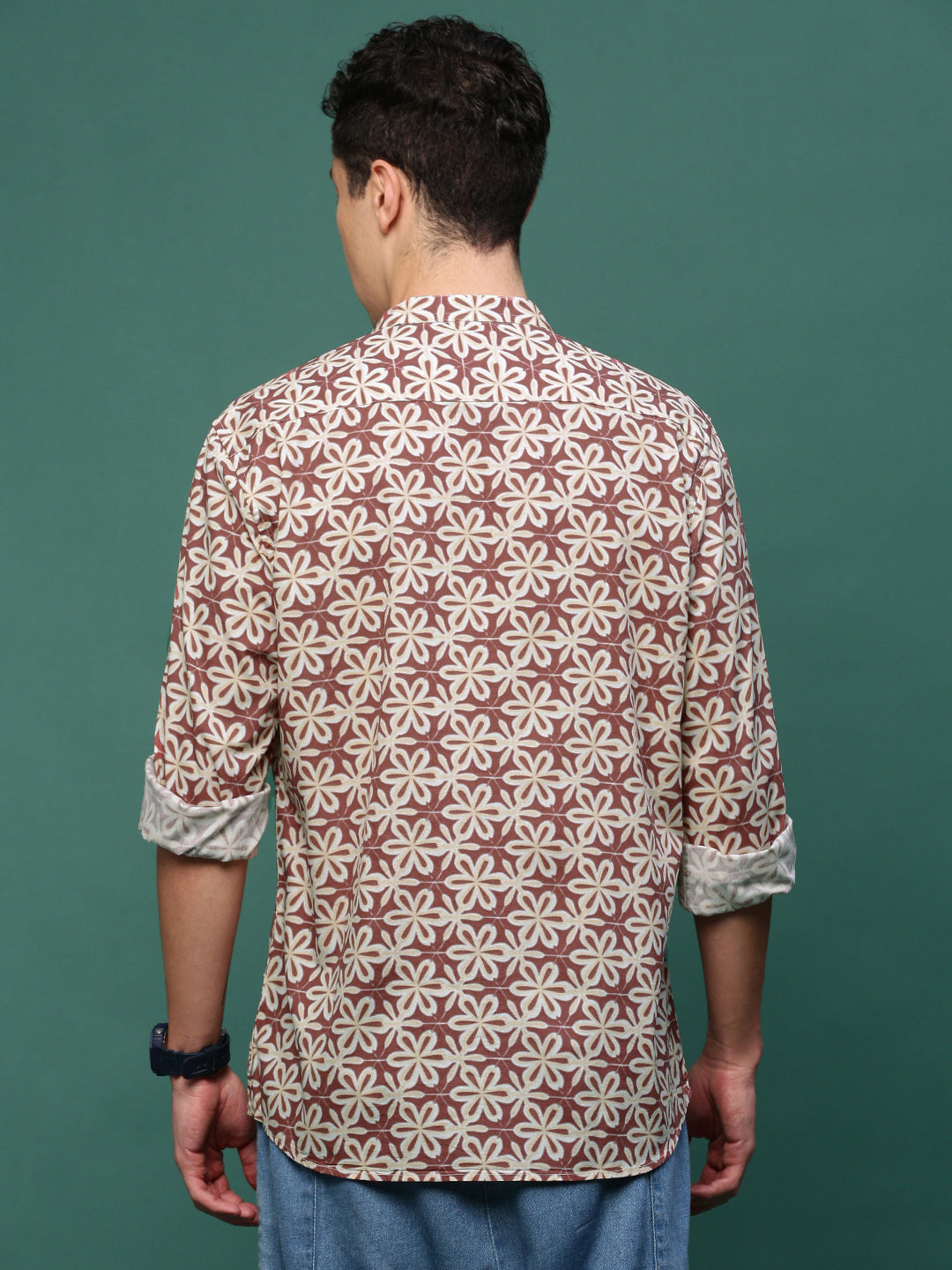 Men Brown Floral Slim Fit Shirt