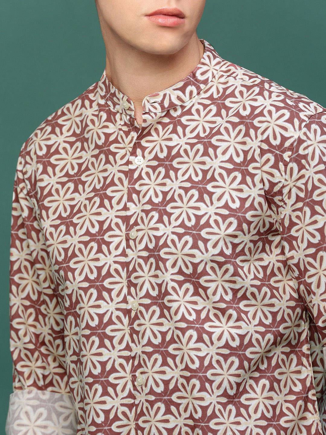 Men Brown Floral Slim Fit Shirt