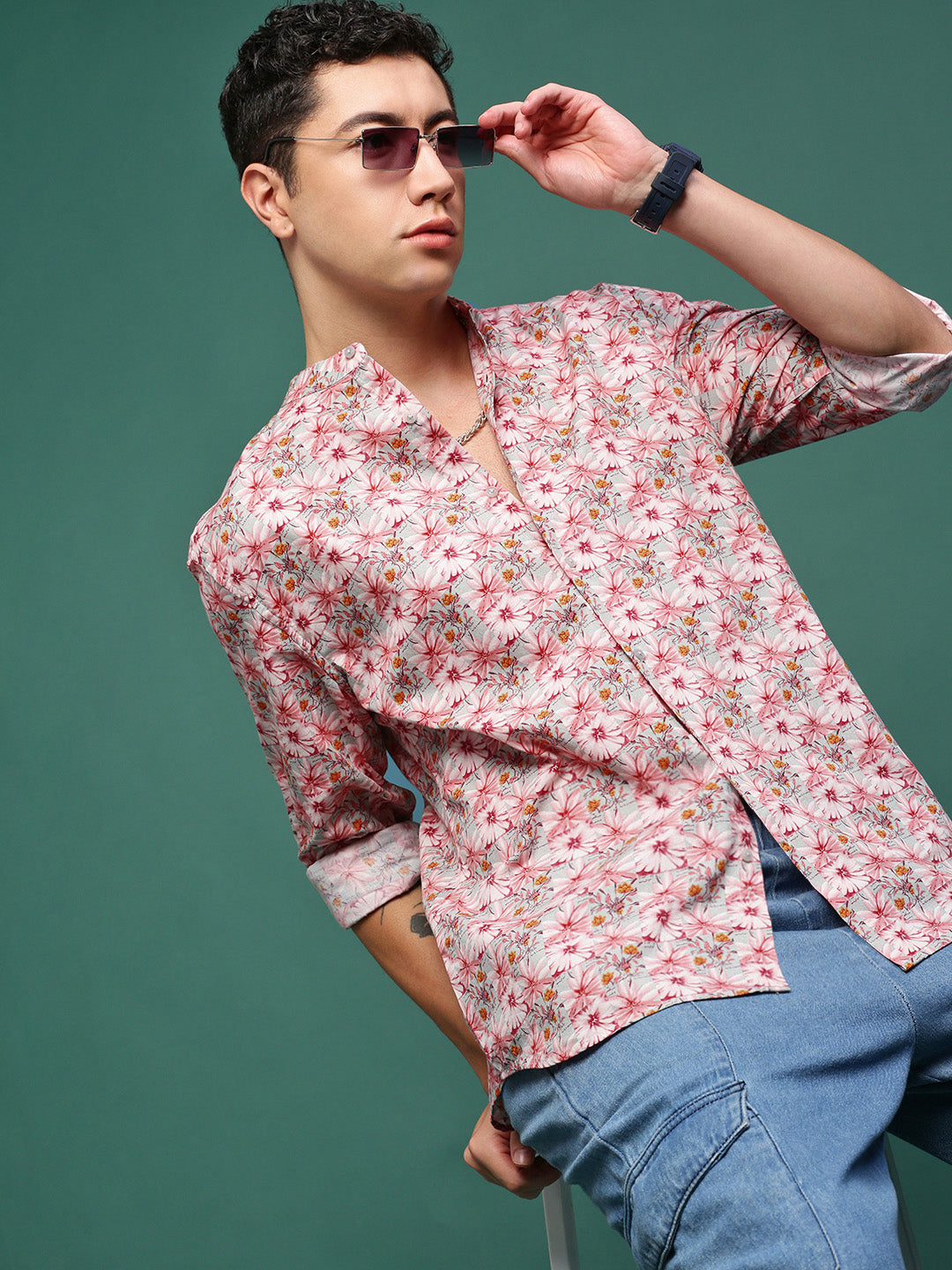 Men Pink Floral Slim Fit Shirt