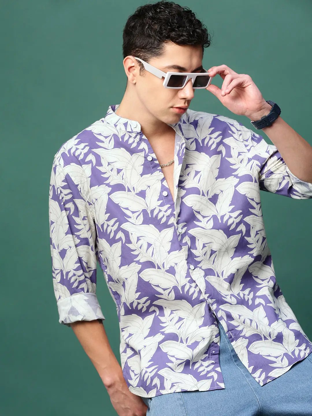 Buy Men's Violet Standard Slim Fit Floral Opaque Printed Casual Shirt | Showoffff Buy Men's Violet Standard Slim Fit Floral Opaque Printed Casual Shirt | Showoffff