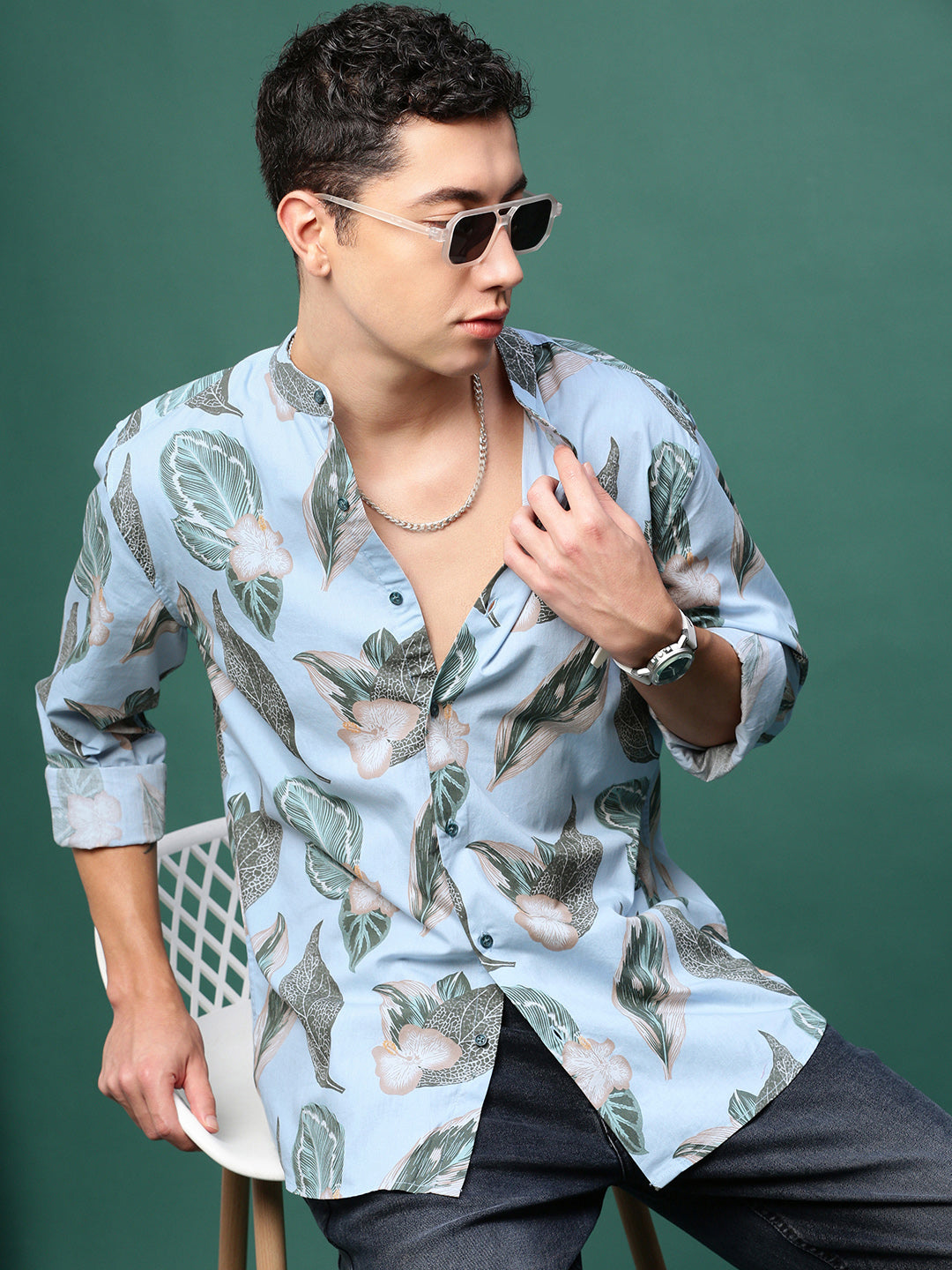 Men Blue Floral Slim Fit Shirt