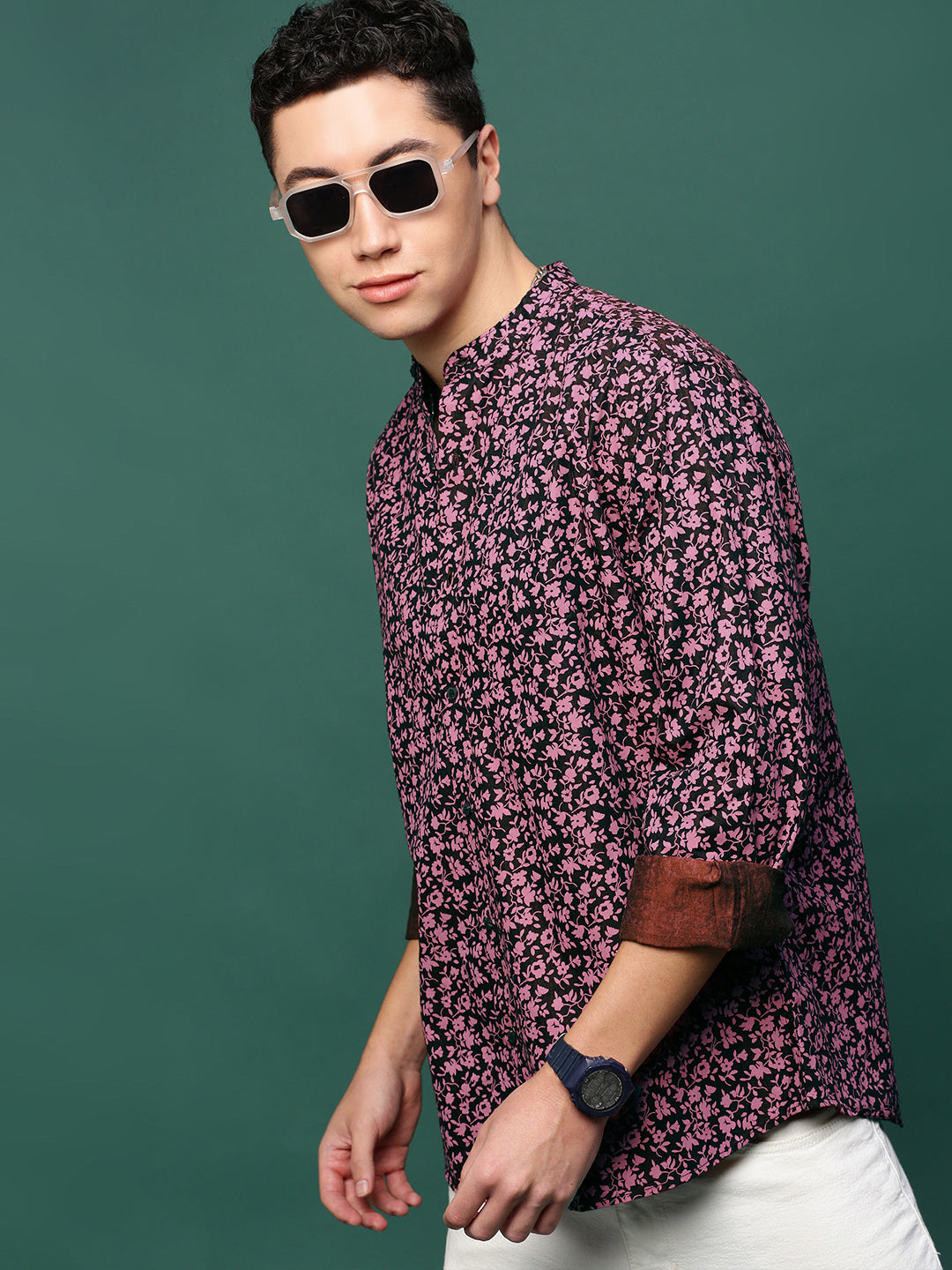 Men Maroon Floral Slim Fit Shirt