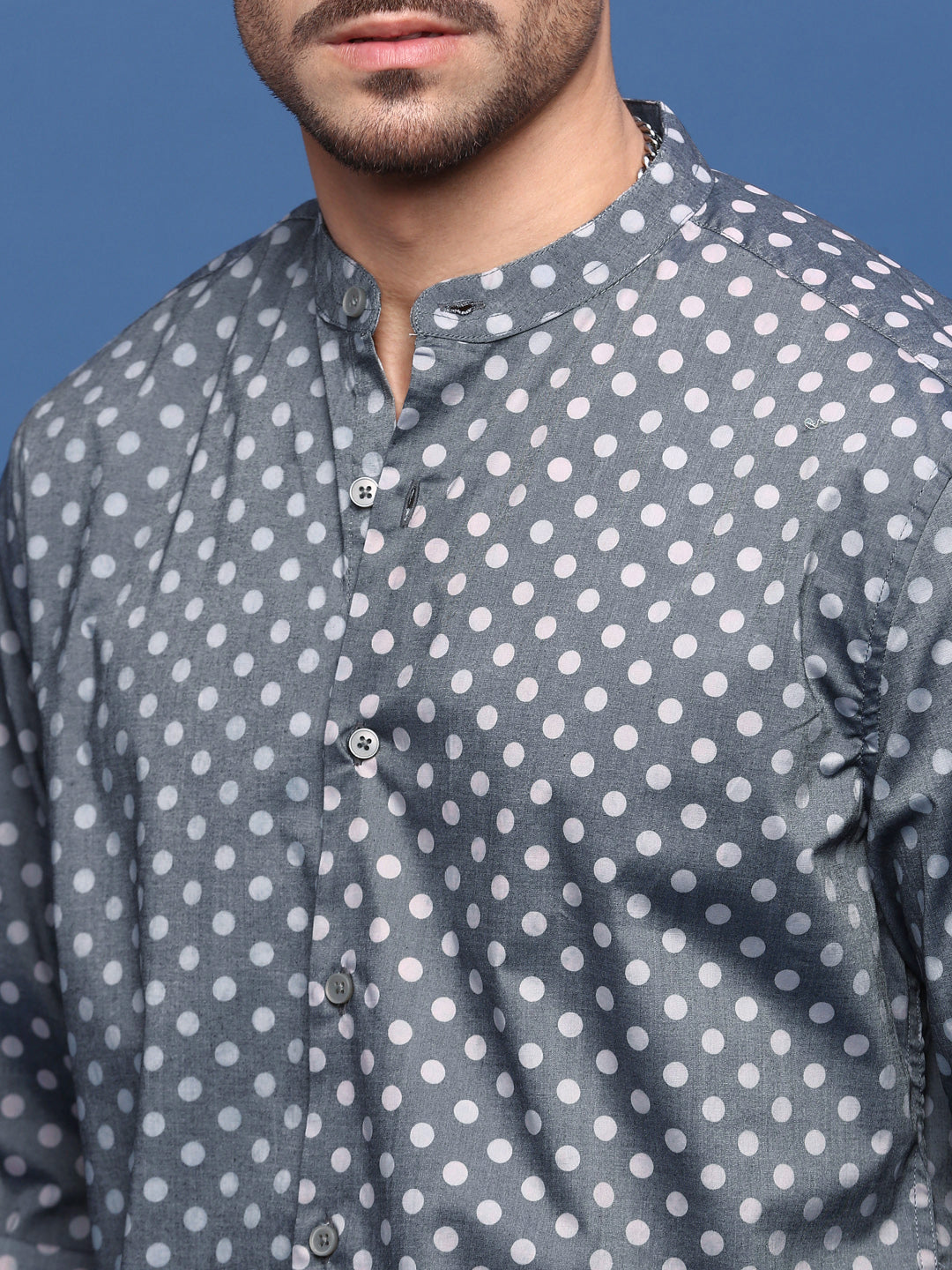 Men Grey Polka Dots Slim Fit Shirt