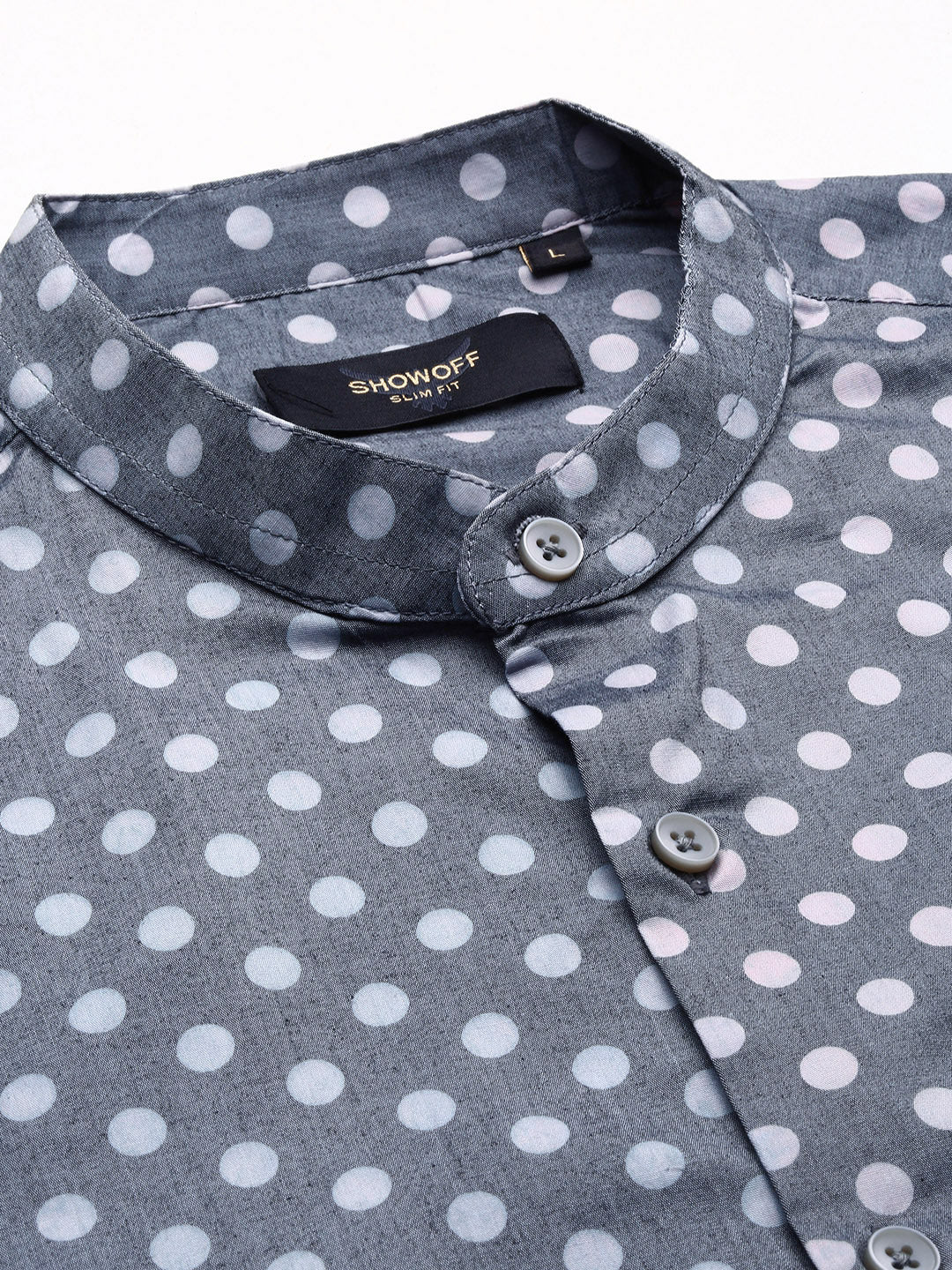 Men Grey Polka Dots Slim Fit Shirt