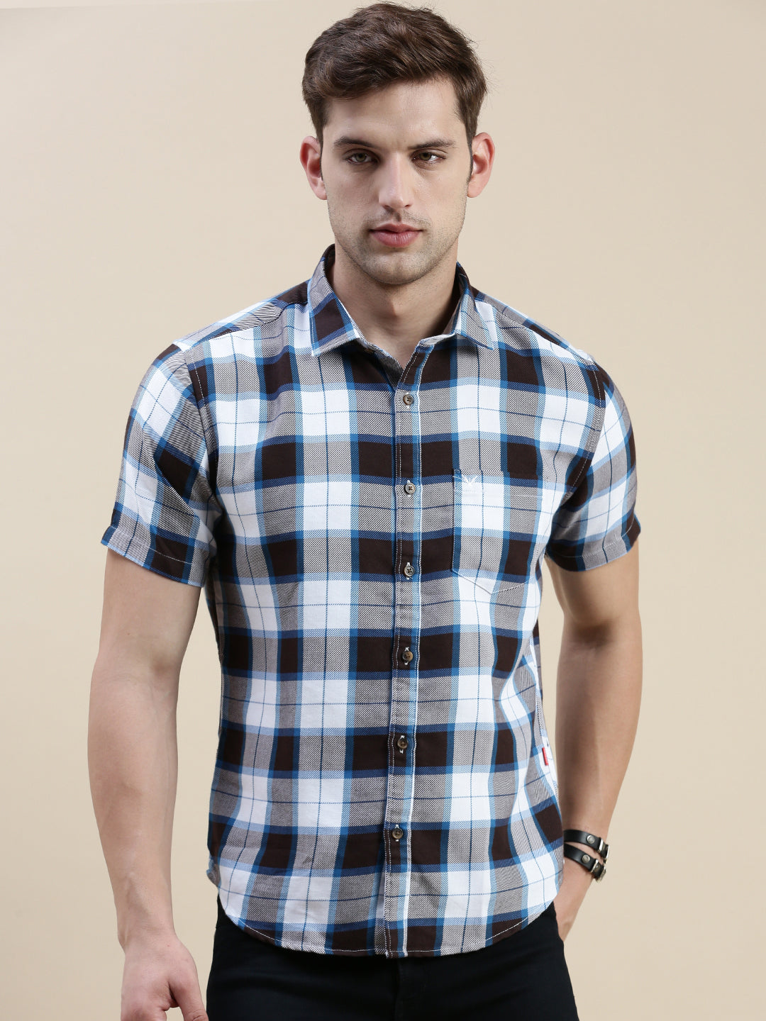 Men Spread Collar Checked Multi Shirt