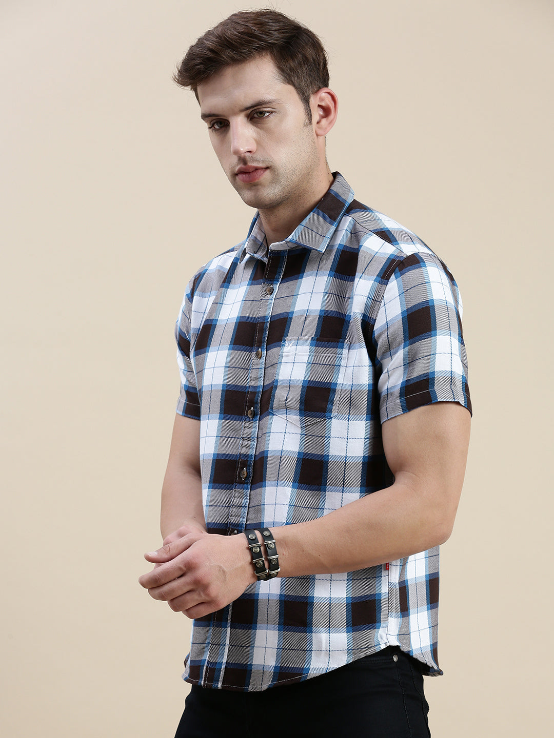 Men Spread Collar Checked Multi Shirt