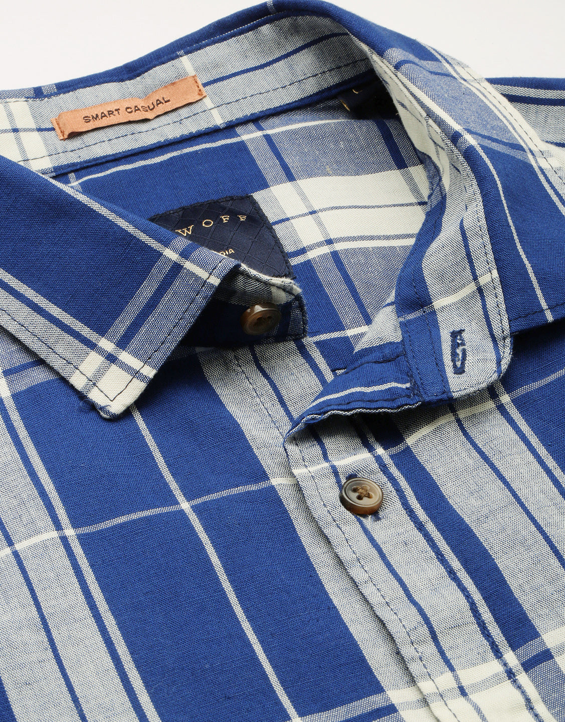 Men Spread Collar Checked Blue Shirt