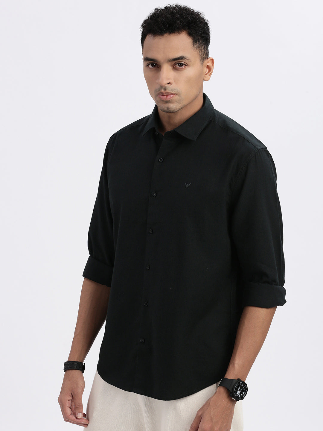 Men Green Solid Slim Fit Shirt