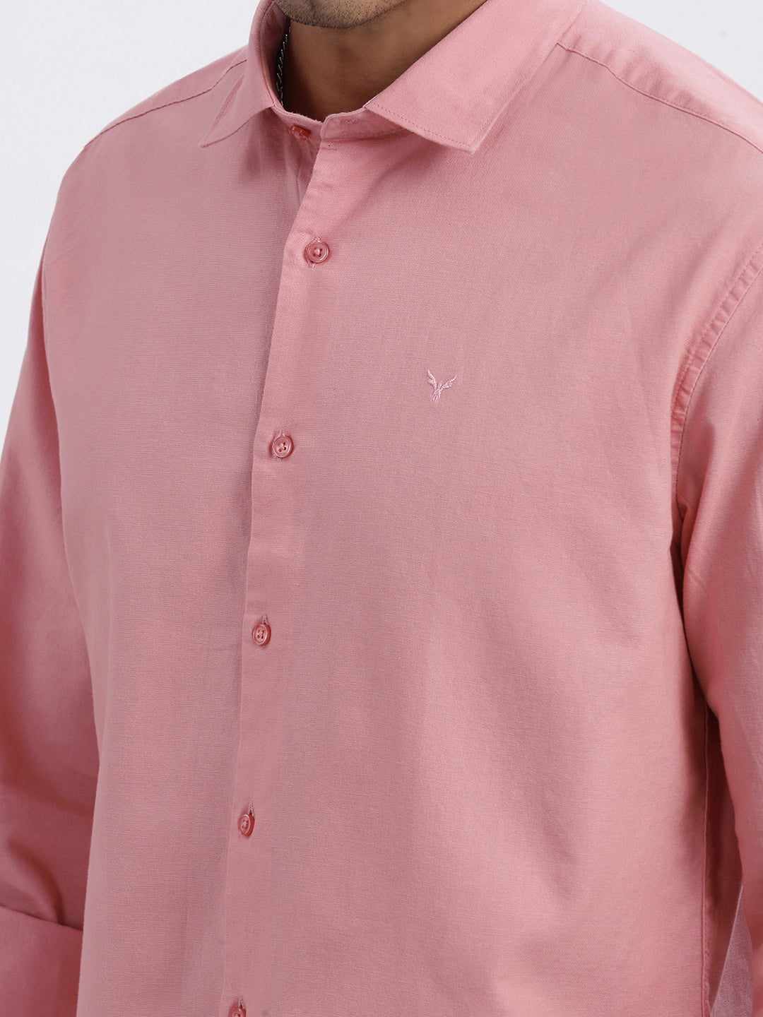 Men Peach Solid Slim Fit Shirt