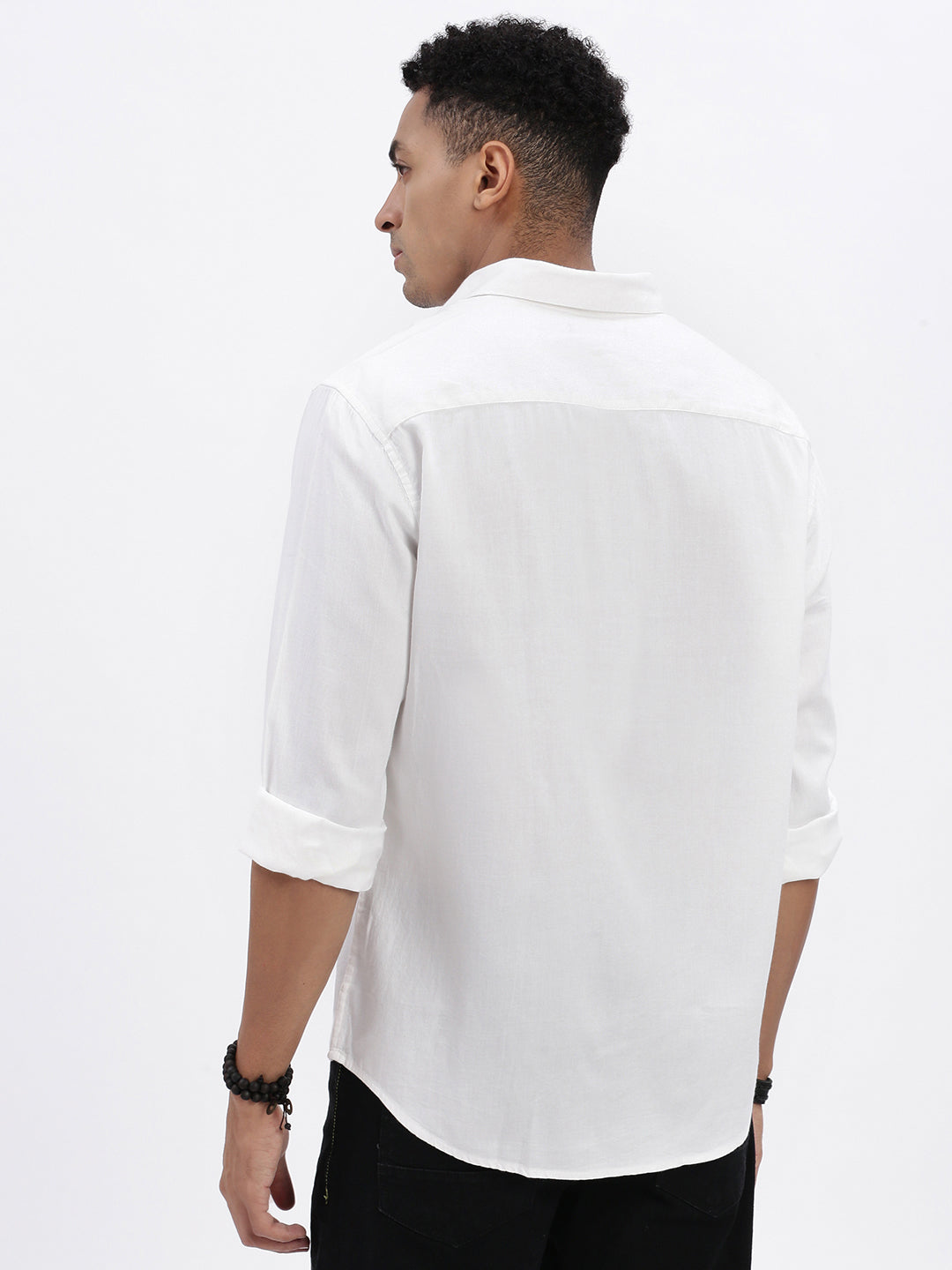 Men White Solid Slim Fit Shirt