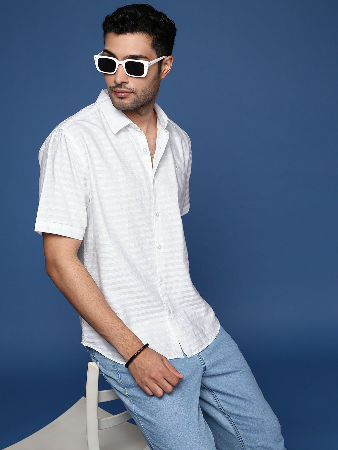 Men Solid White Slim Fit Shirt