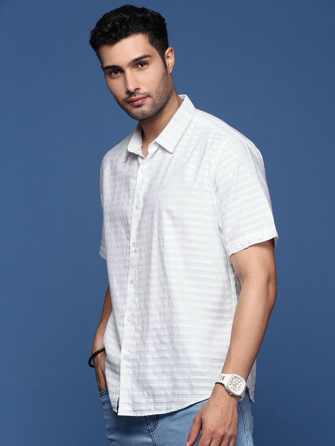 Men Solid White Slim Fit Shirt